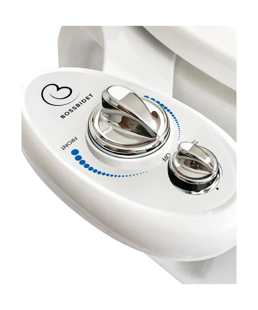 Boss Bidet Luxury White control panel installed on a toilet